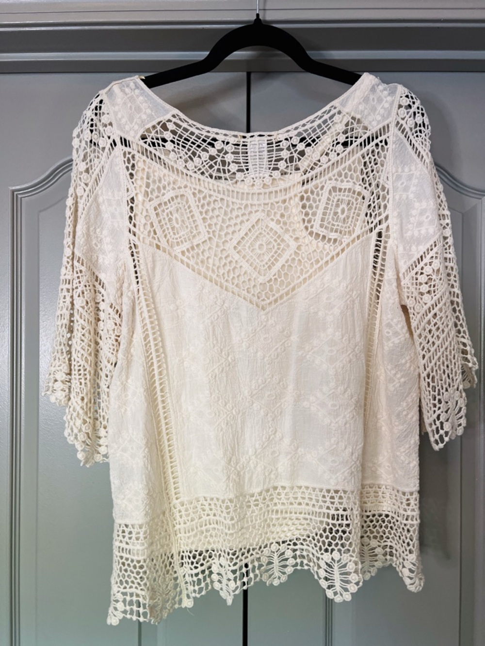 Democracy Cream Crochet Lace Boho Top | Small | Cottagecore Festival Blouse